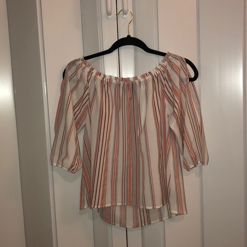 Salmon and white striped blouse